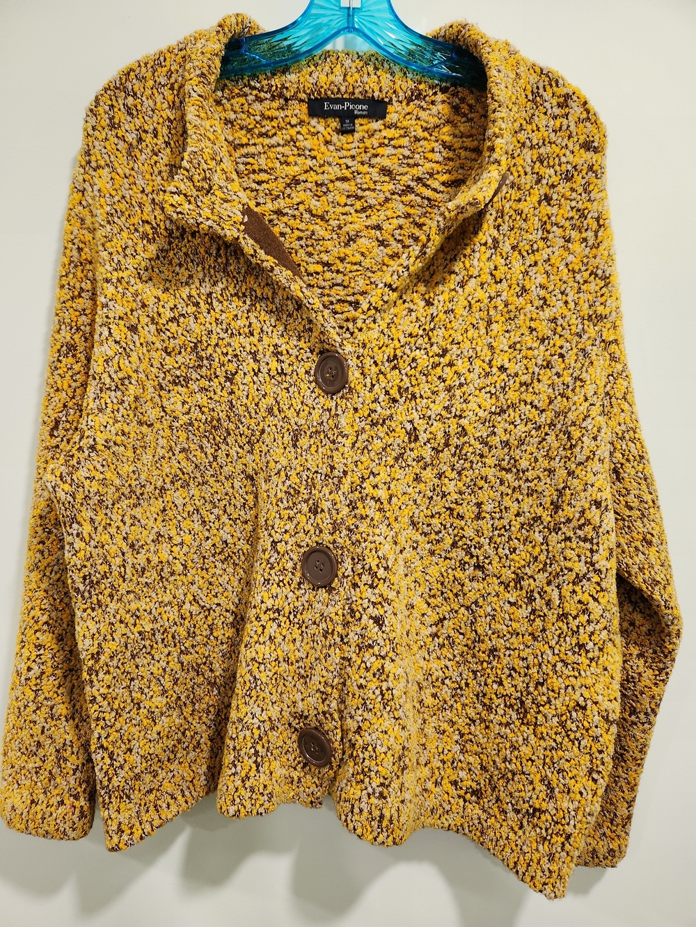 Evan Picone Mustard Yellow Marled Button Sweater